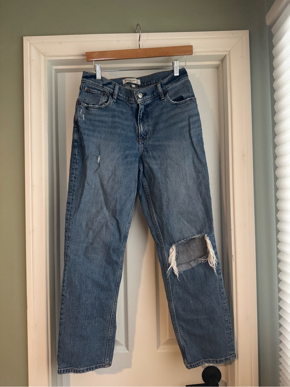 Abercrombie & Fitch Distressed Blue Straight-Leg Jeans
